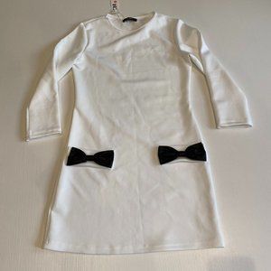 White Long Sleeve Dress w/ Black Bows
